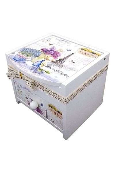 OEM Wooden Drawer Jewelry Box with Bow, Vintage Style, M3, 11x10x10 cm