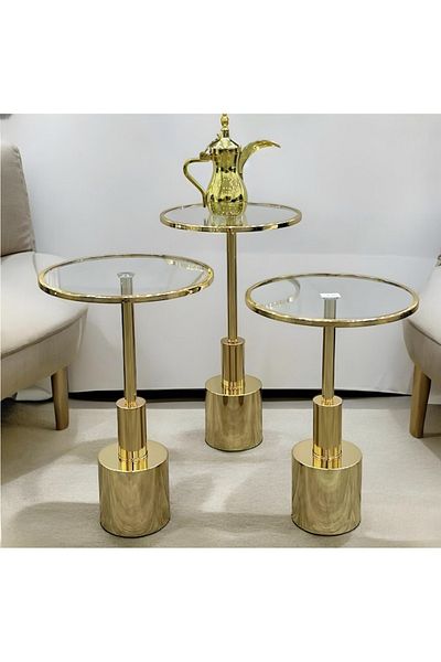Gharaib Al Tuhaf Luxury 3-Piece Round Glass Table Set with Metal Base