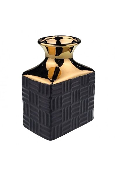 OEM Vază ceramică, 14x19 cm, negru-auriu