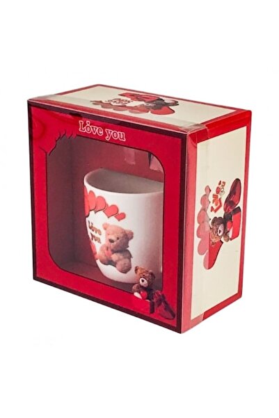 OEM Cană ceramică cu lingură, ursuleț și inimioare, 14x14 cm