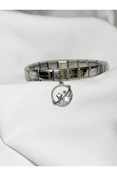 Sumen Butik Planet and Star Figured Hanging Steel Italian Charm