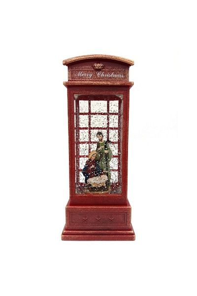 OEM Decoratiune din plastic in forma de cabina telefonica cu figurine reprezentand nasterea lui Isus, 11
