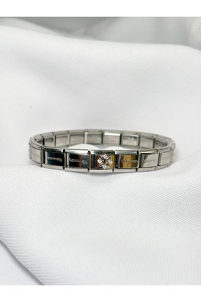Sumen Butik Italian Charm with Flower Figure and Stone Steel