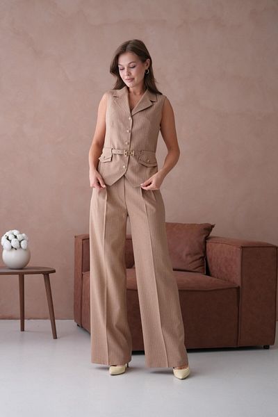 nodilife Striped Pattern Vest Women's Suit Tan