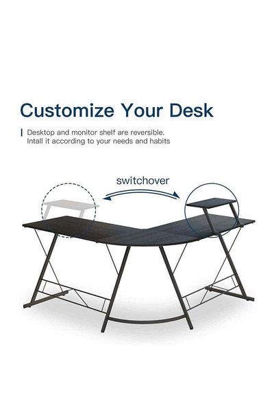 COOYA 51x51 Inches L Shaped Gaming Desk with Monitor Stand&Drawer,Corner Desk Table for Home Office,Black
