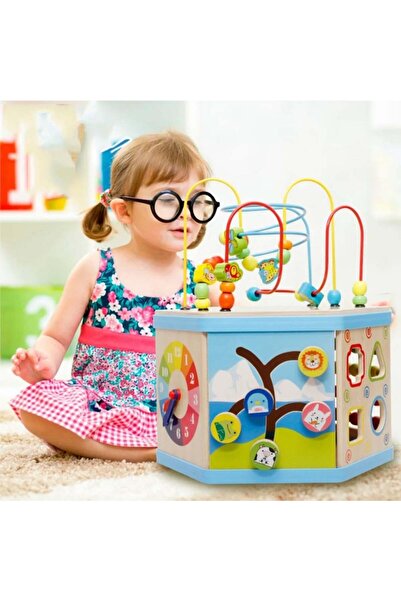 divendi-ro Jucărie educativă din lemn, Montessori, Hexagon cu activități, 8 î...