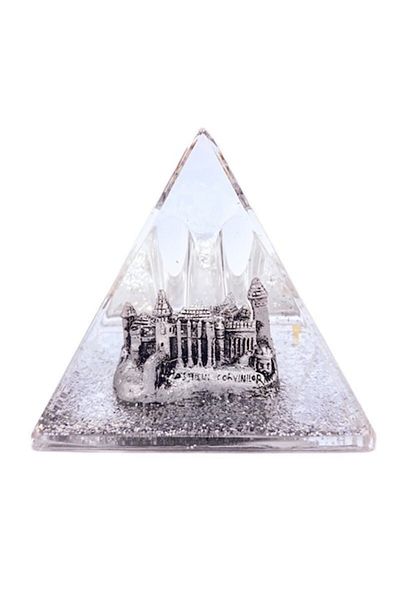 OEM Plastic Pyramid with Water, Corvin Castle, Silver, 8x8 cm