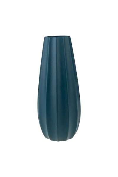 OEM Vază ceramică cu dungi verticale, formă de picătură, 10x25 cm bleumarin