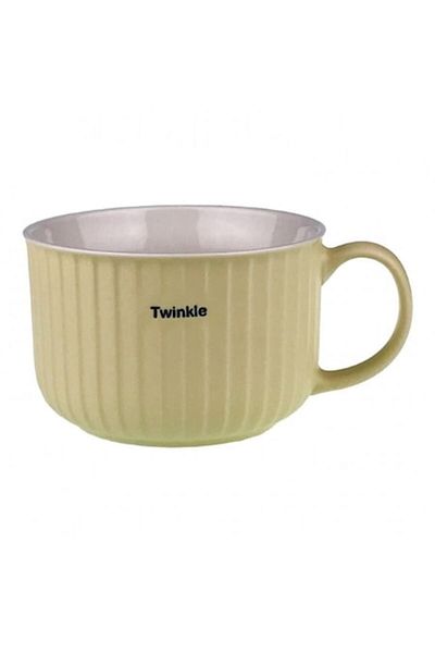 OEM Ceramic Mug with Stripes and Handle 14x9 cm Cream