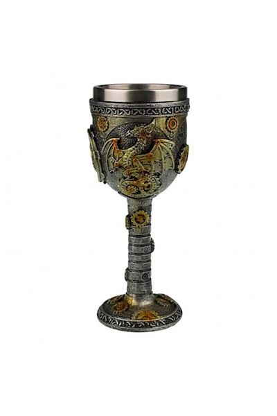 OEM Resin Goblet with Metal Interior and Dragon Design, 8x18 cm
