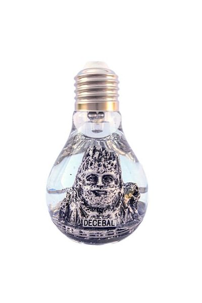 OEM Decoration in the shape of a plastic light bulb, with water and battery, with the face of Decebalus, silver, 6x10 cm