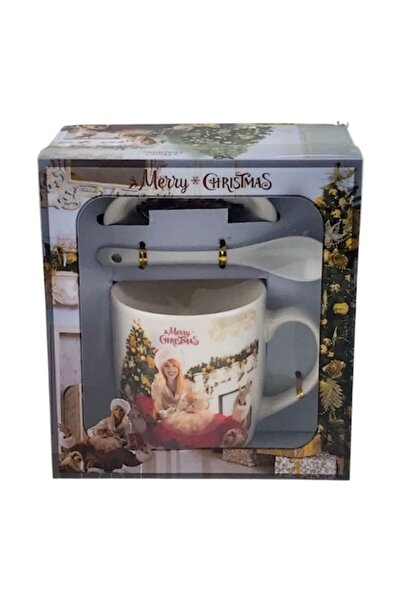 OEM Cană ceramică cu capac și lingură cu Moș Crăciun și Crăciun Fericit