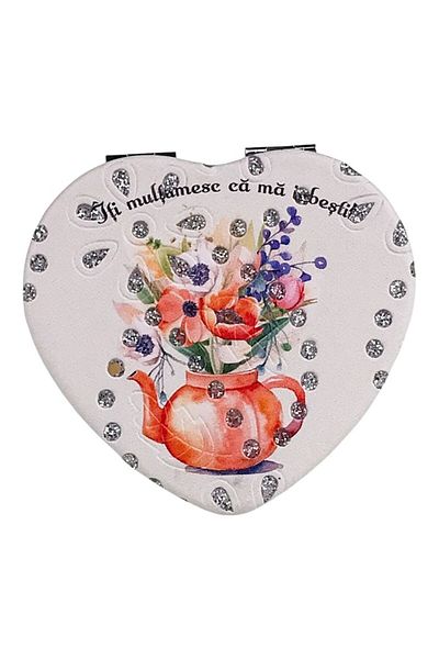 OEM Oglindă pentru geantă de mână, acoperită cu material textil și mesaj pentru mama, 7x7 cm, multicoloră