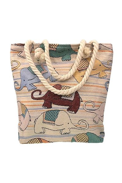 OEM Geanta Dama, Poliester, Manere Sfoara, Elefanti, 25x30cm, Multicolor, M1