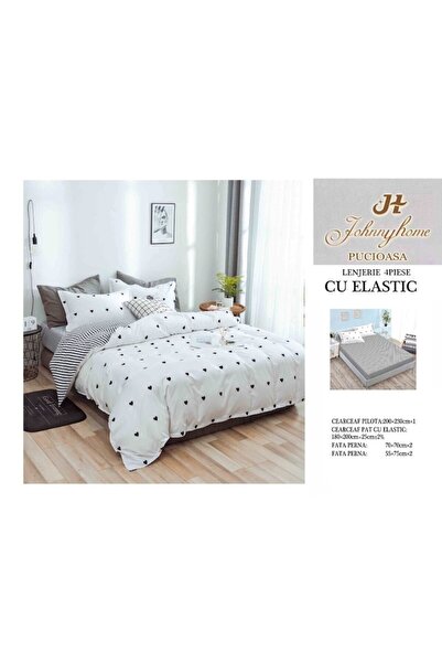 OEM Bedding set, fitted sheet, satin cotton, 4 pieces, heart, 180x200cm, blue