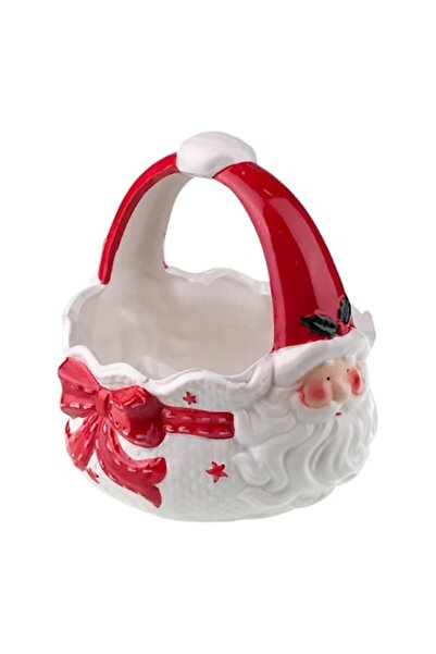 OEM Coș ceramic cu mâner și fundă decorativă pentru Crăciun, 21x21 cm