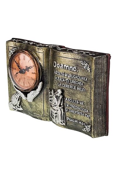 OEM Resin Decorative Book with Clock and Psalms Quote, 24x14 cm, Gold