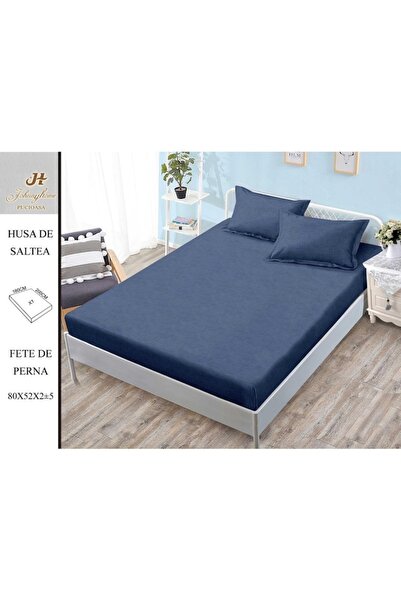 OEM Bed Sheet Set with Elastic, 3 Pieces, Satin Cotton, 180x200cm, Solid Navy Blue Print