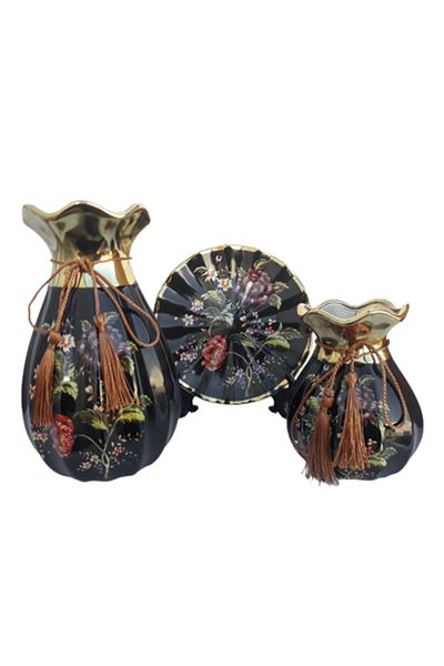 OEM Set ceramic vases with string and decorative plate, 36X24 cm