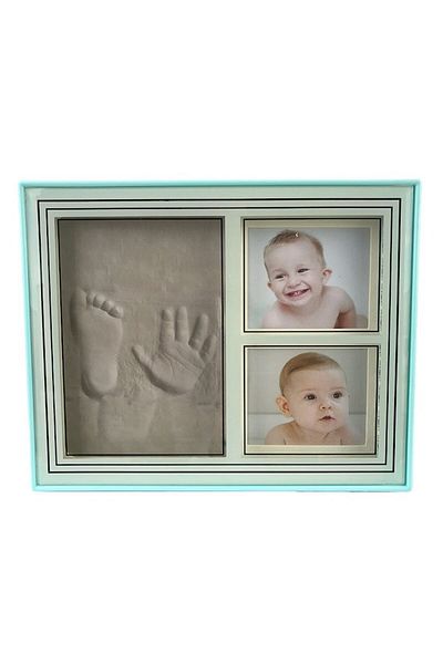 OEM Ramă foto dublă cu LED și amprentă de mână de bebeluș/secțiune, turcoaz, M1, 25x20 cm