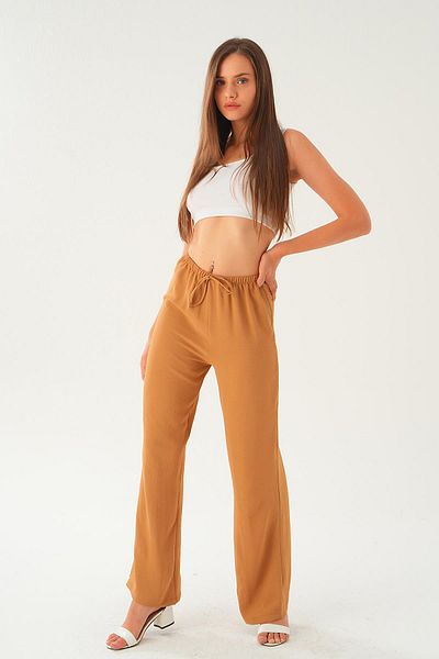 Rays Mink Elastic Waist Wide Leg Woven Trousers 4284-1