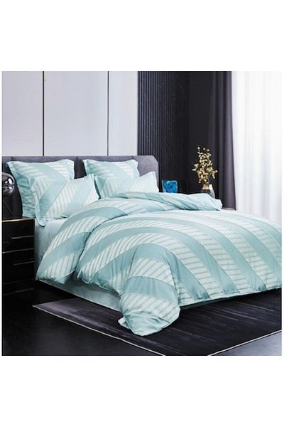 OEM Lenjerie de pat, Grofat Model Dungi, Uni, Finet, 6 piese, 2 persoane, 230x250cm, Blue Sky