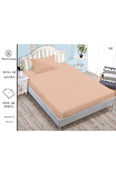OEM Bed sheet with elastic and 2 pillowcases, Sonia-Home, Damask, Single, Peach, 90x200cm