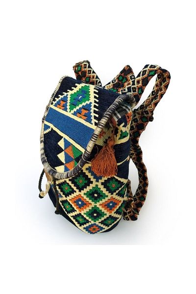 OEM - Large textile backpack with pocket and zipper closure, decorated with traditional patterns