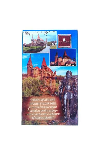 OEM Glass decoration with Corvin Castle and dedication for parents, M3, 10x17 cm