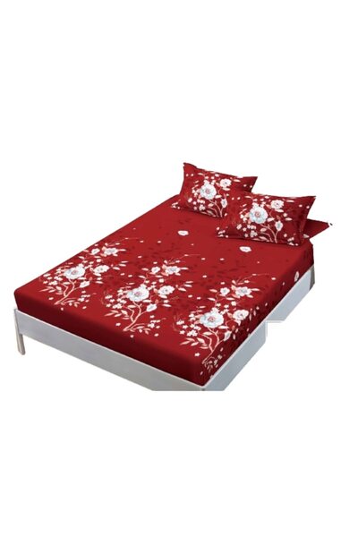 OEM Bed Sheet and Pillowcases Set, Finet, 3 Pieces, Single, 140x200cm, Floral Print, Red-White