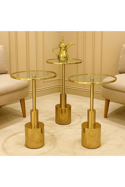 Gharaib Al Tuhaf Luxury 3-Piece Round Glass Table Set with Metal Base
