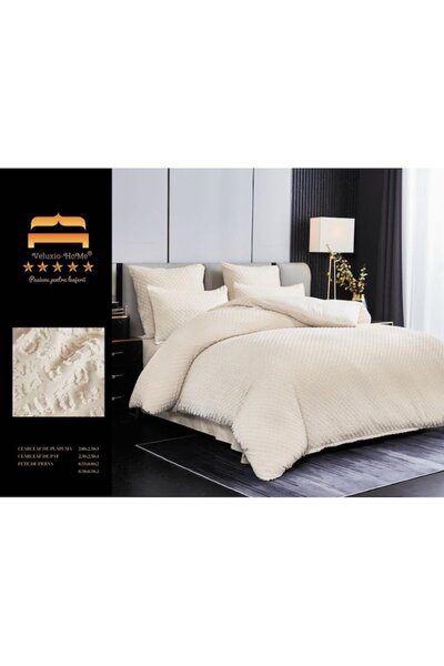 OEM Bed Linen Set, Grofat Model Checkered, Uni, Finet, 6 Pieces, 2 Persons, 230x250cm, Cream