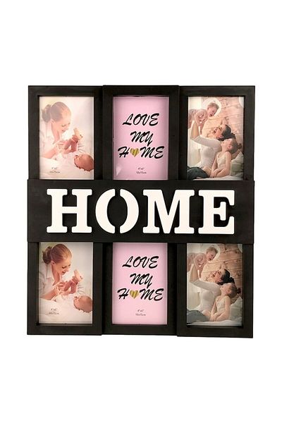 OEM Photo Frame with 6 Spaces for Pictures with 'Home' Text, 37x40 cm, Black