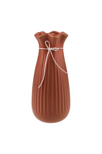 OEM Ceramic Vase with Striations, 11x25 cm, Brick Color
