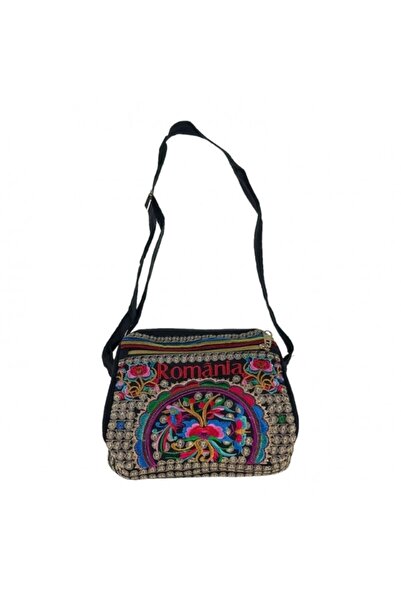 OEM Textile Handbag with Traditional Embroidery and Romania Inscription - 21x18 cm