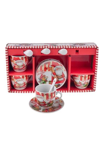 OEM Set ceramic cu 4 căni, farfurii și lingurițe de Crăciun (31x17 cm, M5)