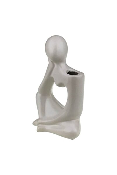 OEM Vază decorativă, ceramică, formă de gânditor, 13x20 cm, albă