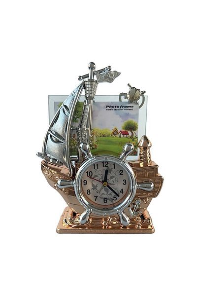 OEM Plastic Table Clock in Ship Shape with Photo Holder, 20x25 cm, Multicolor, M2