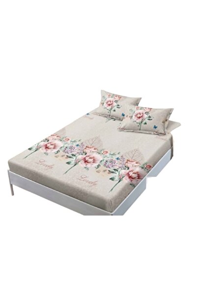 OEM Husa de pat si fete de perna, Finet, 3 piese, 1 persoana, 140x200cm, imprimeu Bujori, Multicolor