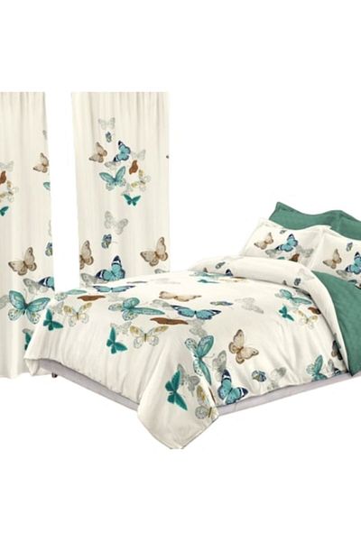 OEM Elegant Bedroom Set: Bed Linen and Curtains, 8 Pieces, Finet, Butterfly Print, Multicolor