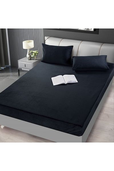 JOJO HOME Cearșaf de pat și 2 fețe de pernă, Jojo Home, catifea, 180x200cm, negru