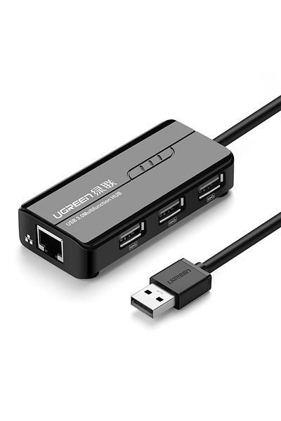 Ugreen HUB Adapter sieciowy USB-A - RJ45 10/100 Mbps / 3x USB 3.0 czarny