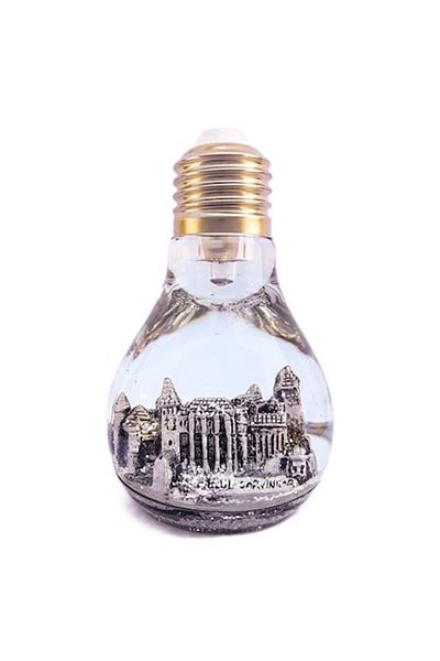 OEM Plastic Light Bulb Decoration with Liquid and Batteries, Corvin Castle, Silver, 6x10 cm