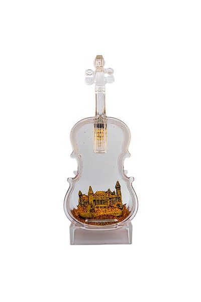 OEM Plastic Decoration Shaped Like Violin with Liquid and Batteries, featuring Corvin Castle, Golden, 7x