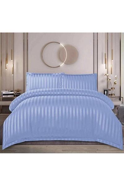 OEM Set pat dublu, Uni, Damasc, 4 piese, 2 persoane, 180x200cm, albastru cer