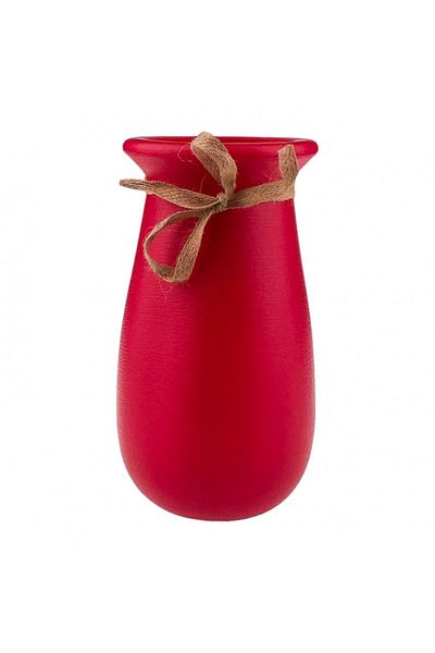 OEM Plastic Vase with Bow 13x25 cm Red