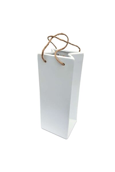 OEM Vază ceramică în formă de pungă de cadou cu mânere din frânghie, albă, 10...