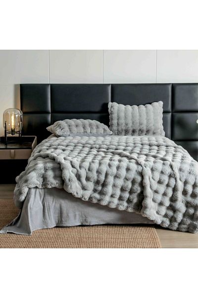 JOJO HOME Lenjerie de pat dublu, Jojo Home, Blana de Iepure Artificiala, Uni, 6 piese, 2 persoane, 230x250cm,