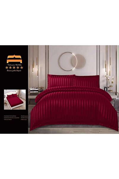 OEM Double Bed Linen Set, Uni, Damask, 4 Pieces, 2 Persons, 180x200cm, Bordeaux