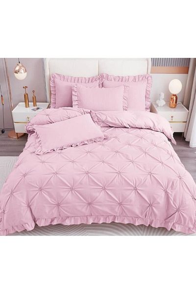 OEM Embroidered double bed linen, Finet, Uni, 4 pieces, 2 people, 230x250cm, Pink